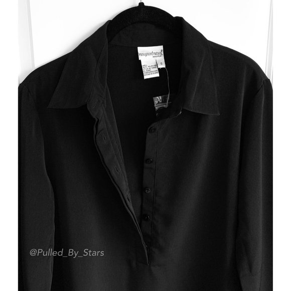 NEWPORT NEWS Solid Black Long-Sleeve Polyester Blouse + Pockets - NWOT! - Picture 4 of 8